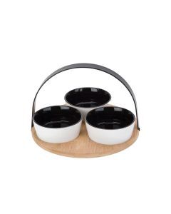 Tapasset bamboe ø 20cm met 3 bowls ø 10cm