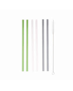 Set van 6 glazen rietjes transparant, groen en grijs 21,5cm