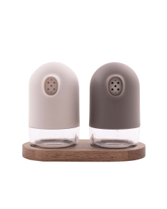 Peper- en zoutvat set taupe/grijs met houder